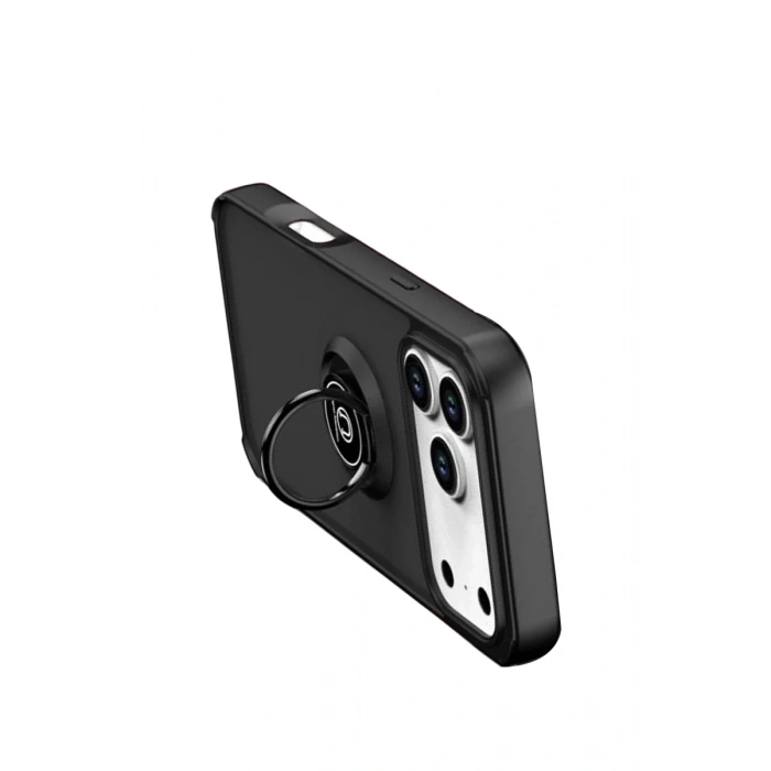 Apple iPhone 17 Pro Max Uyumlu Montreal Yüzüklü Silikon Kapak - Siyah