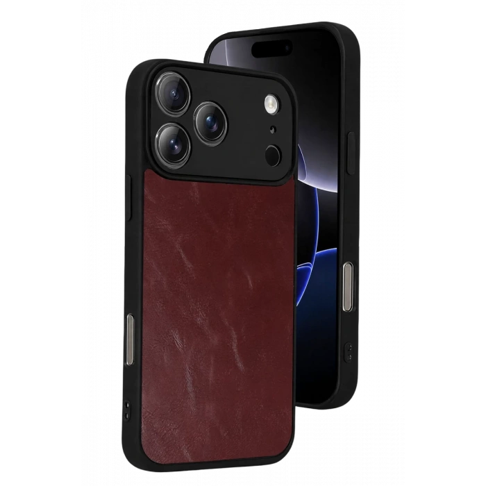 Apple iPhone 17 Pro Uyumlu Aras Deri Kapak - Bordo