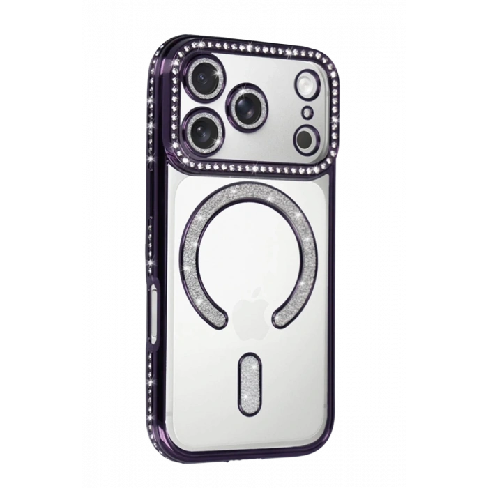 Apple iPhone 17 Pro Uyumlu Joke Simli Magneticsafe Kılıf - Derin Mor