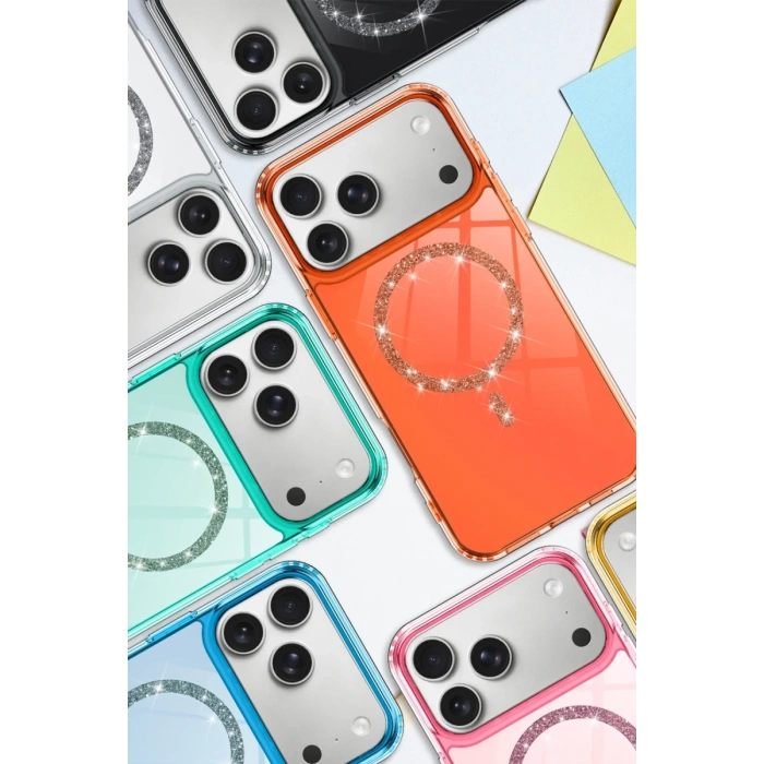 Apple iPhone 17 Pro Uyumlu Live Diamond Magsafe Kapak - Turuncu