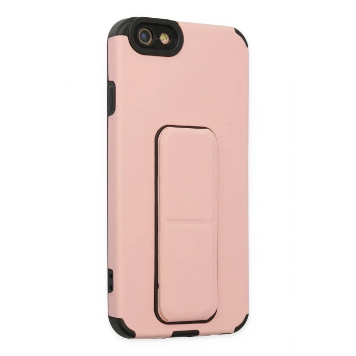 Apple iPhone 6 Uyumlu Kılıf Mega Standlı Silikon - Pudra