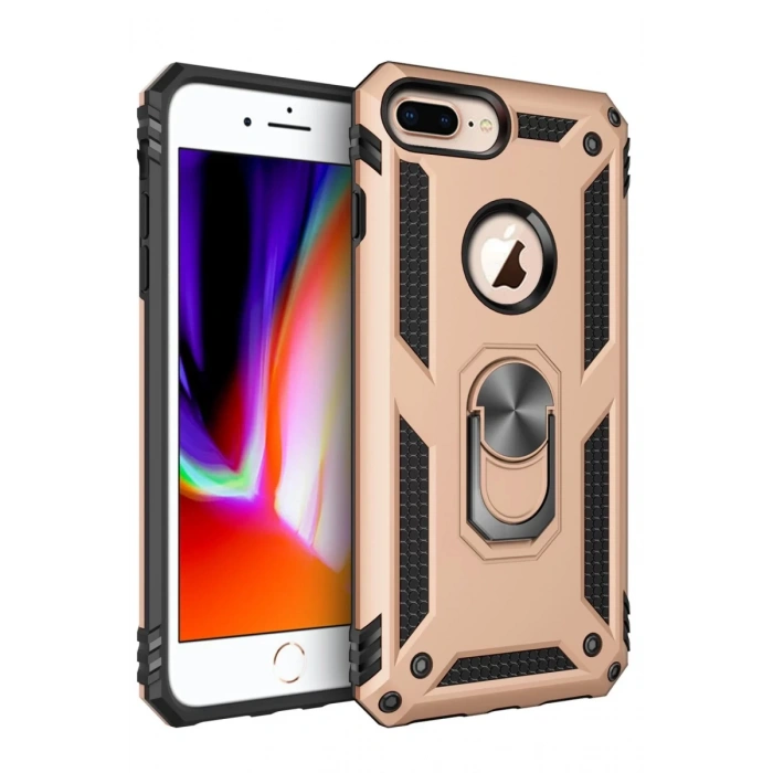 Apple iPhone 7 Plus Uyumlu Kılıf Sofya Yüzüklü Silikon Kapak - Gold