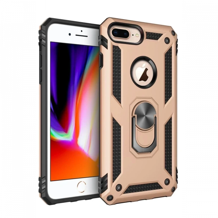 Apple iPhone 7 Plus Uyumlu Kılıf Sofya Yüzüklü Silikon Kapak - Gold