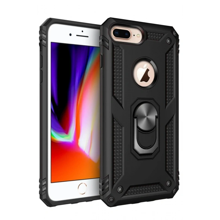 Apple iPhone 7 Plus Uyumlu Kılıf Sofya Yüzüklü Silikon Kapak - Siyah