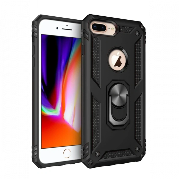 Apple iPhone 7 Plus Uyumlu Kılıf Sofya Yüzüklü Silikon Kapak - Siyah