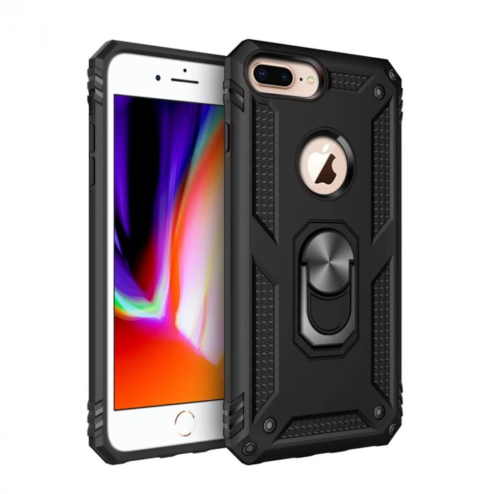 Apple iPhone 7 Plus Uyumlu Kılıf Sofya Yüzüklü Silikon Kapak - Siyah