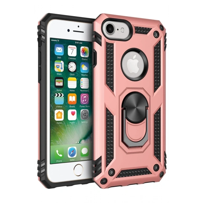 Apple iPhone 7 Uyumlu Kılıf Sofya Yüzüklü Silikon Kapak - Rose