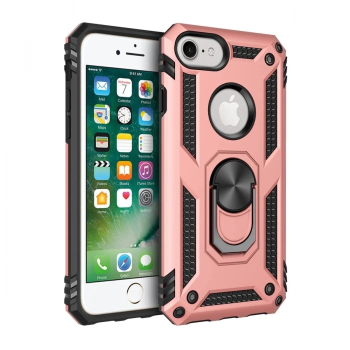 Apple iPhone 7 Uyumlu Kılıf Sofya Yüzüklü Silikon Kapak - Rose