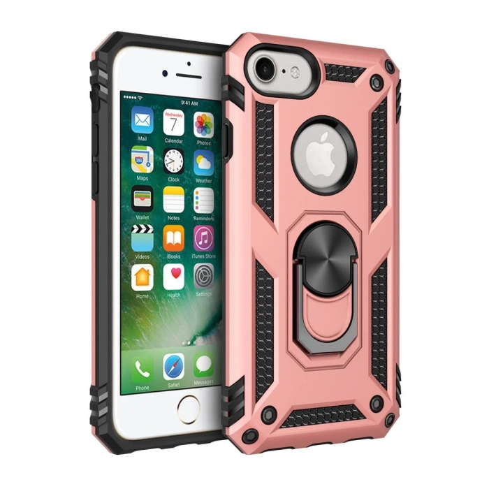 Apple iPhone 7 Uyumlu Kılıf Sofya Yüzüklü Silikon Kapak - Rose