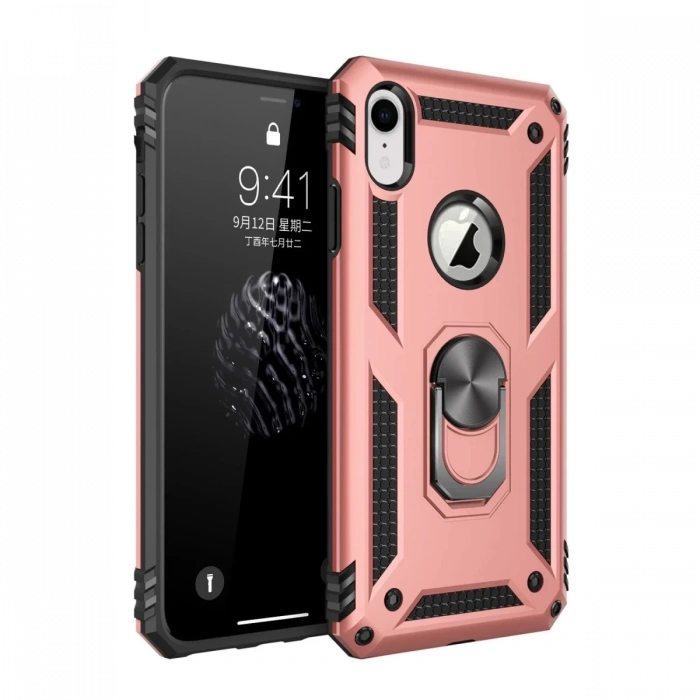 Apple iPhone XR Uyumlu Kılıf Sofya Yüzüklü Silikon Kapak - Rose