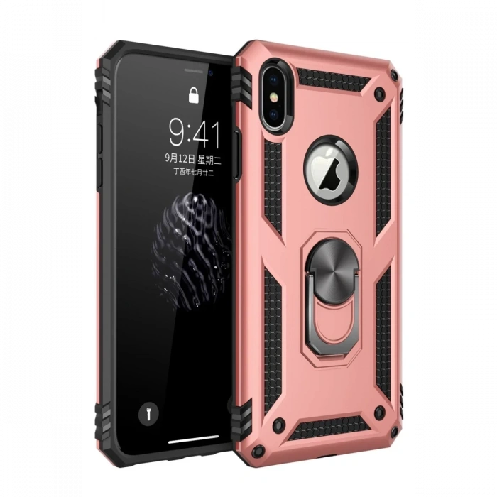 Apple iPhone XS Max Uyumlu Kılıf Sofya Yüzüklü Silikon Kapak - Rose