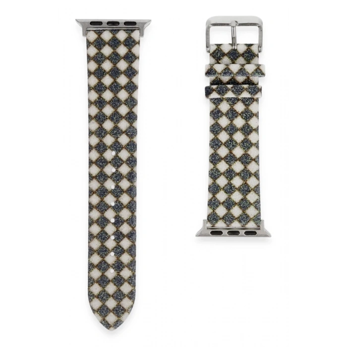 Apple Watch 38mm Uyumlu Karo Motif Kordon - Siyah