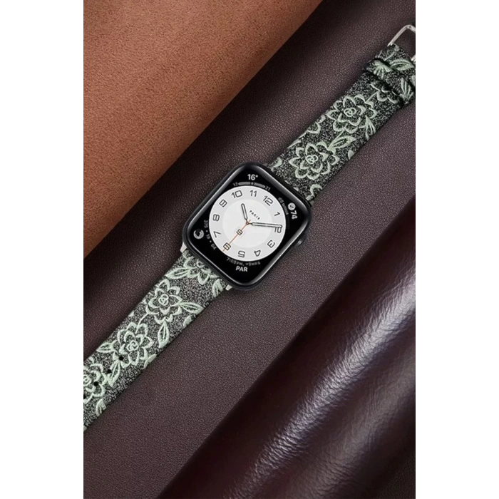 Apple Watch 42mm Uyumlu Creeper Desenli Kordon - Siyah