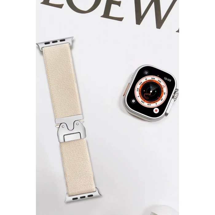 Apple Watch 42mm Uyumlu Forest Kumaş Kordon - Krem