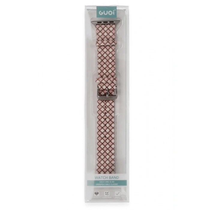 Apple Watch 42mm Uyumlu Karo Motif Kordon - Pembe
