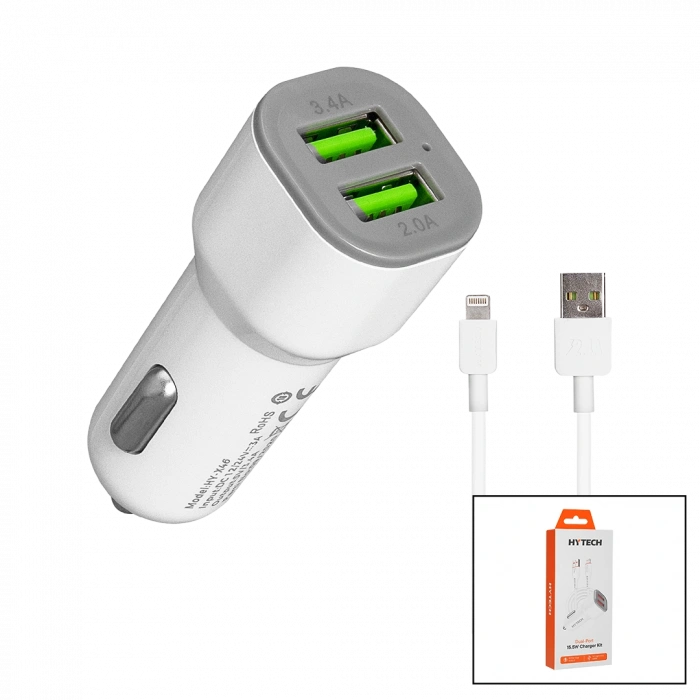 Araç Çakmaklık Çift USB Hızlı Şarj Başlığı ve Lightning Kablosu