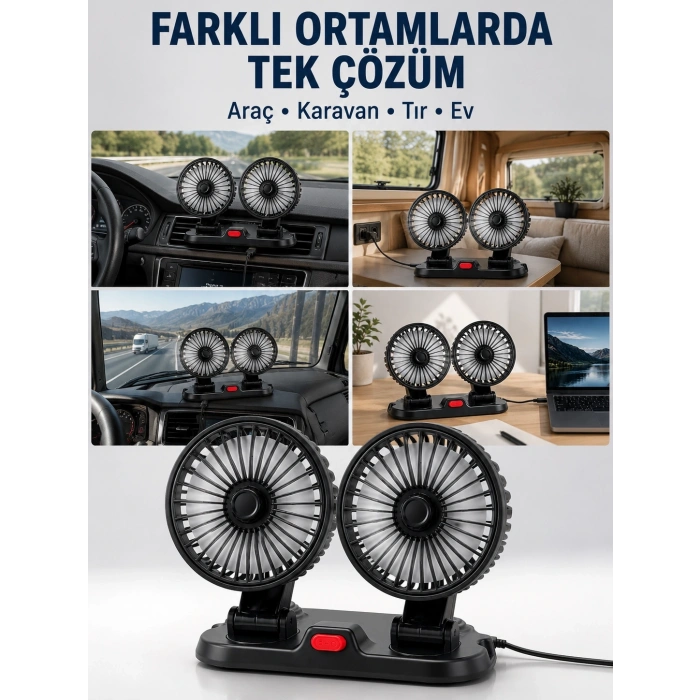 Araç, Karavan Ve Tır İçin Çift Fanlı Mini Vantilatör