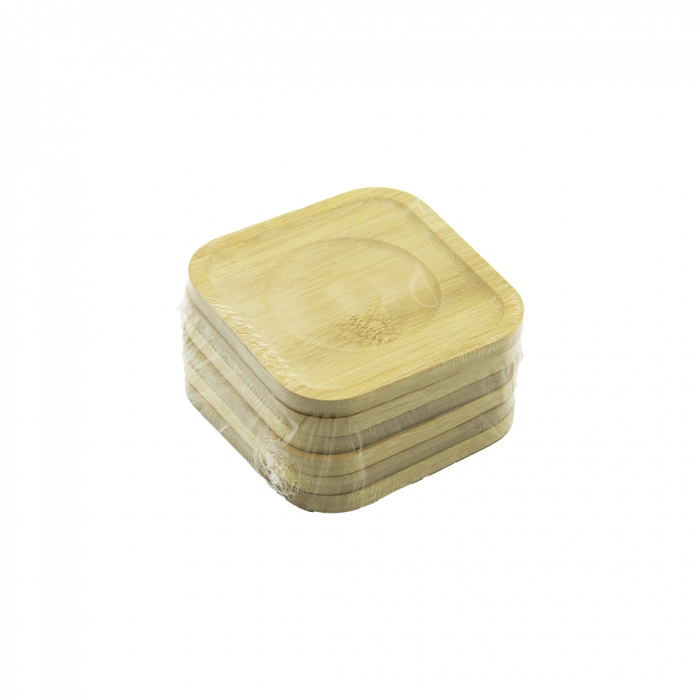 Bambu Ahşap Kare Çay Tabağı 9.7x9.7 cm - 6lı Set
