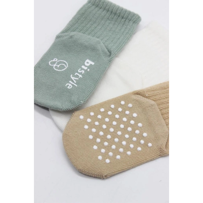 Basic Kaymaz Penye Soket Çorap 3Lü BS10107 Nil Ekru Bej