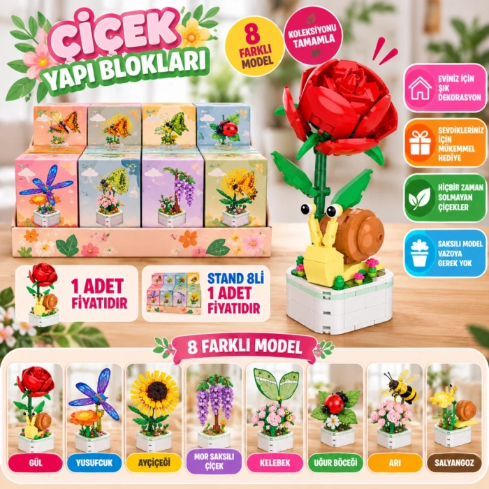 BIG0H03F 8Lİ ÇİÇEK YAPI BLOKLARI ÇİÇEK 1 ADET FİYATIDIR