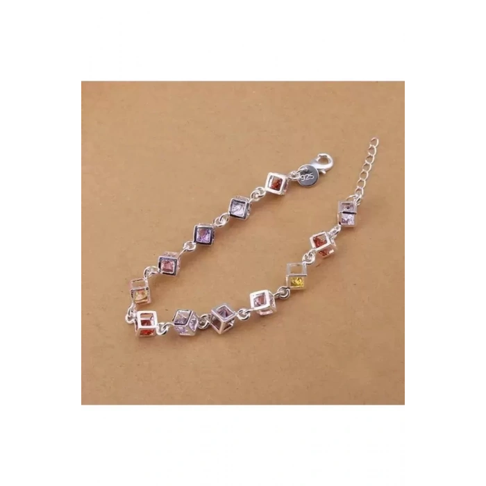Bileklik 925 Ayar Küp Içinde Taşlı Kadın Gümüş