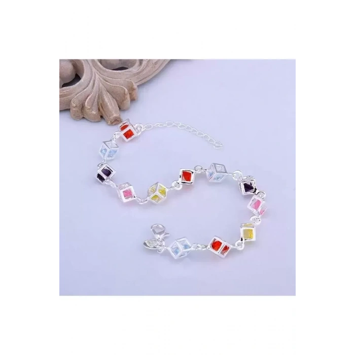 Bileklik 925 Ayar Küp Içinde Taşlı Kadın Gümüş