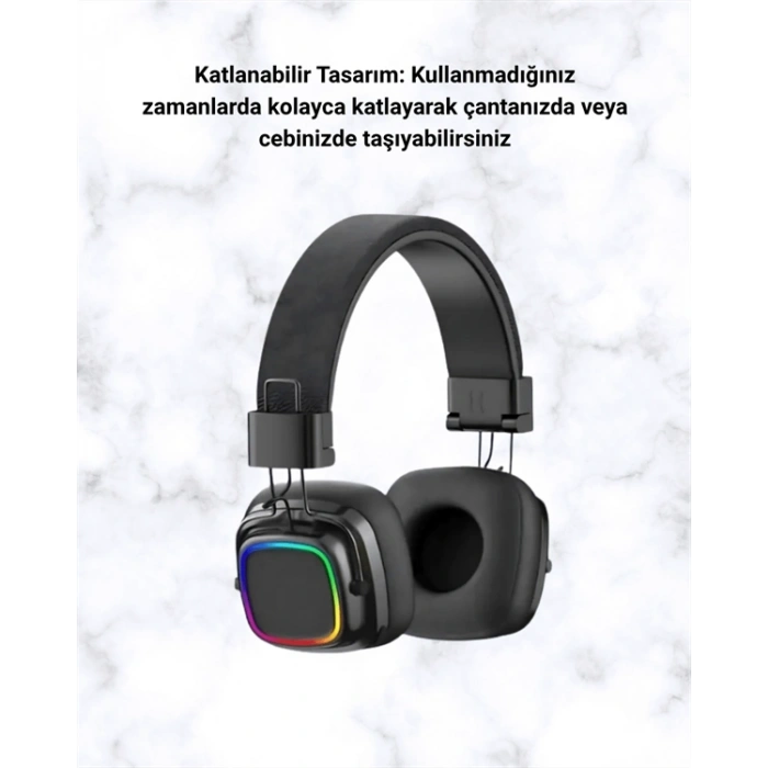 Bluetooth 5.3 Rainbow Işıklı Kulak Üstü Kablosuz Kulaklık