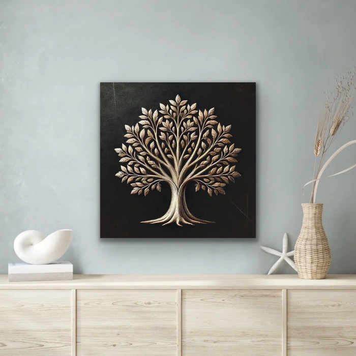 Bronz Ağaç Kanvas Tablo 60x60cm