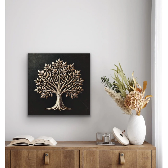 Bronz Ağaç Kanvas Tablo 60x60cm