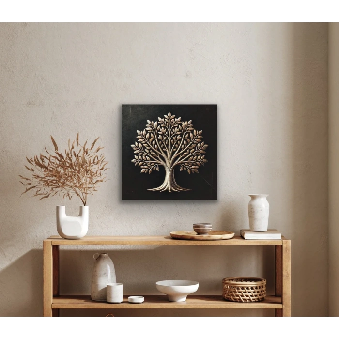 Bronz Ağaç Kanvas Tablo 60x60cm