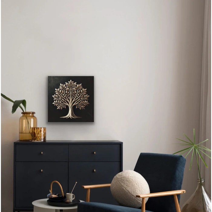 Bronz Ağaç Kanvas Tablo 60x60cm