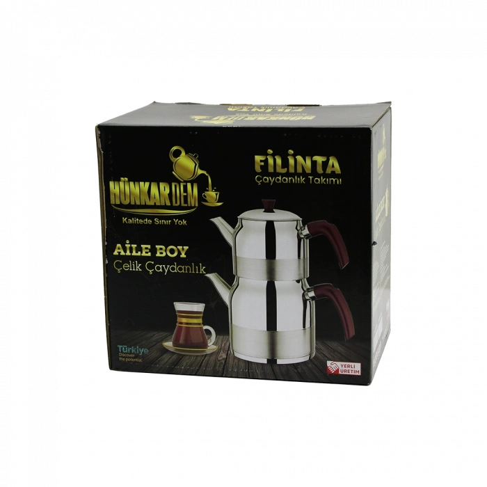 Çelik Çaydanlık Seti Aile Boy 1.5L + 3L Kendinden Süzgeçli