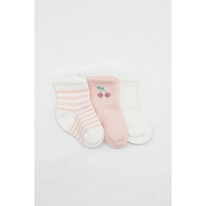 Cherry Girl 3lü Penye Soket Çorap 10138 Ekru