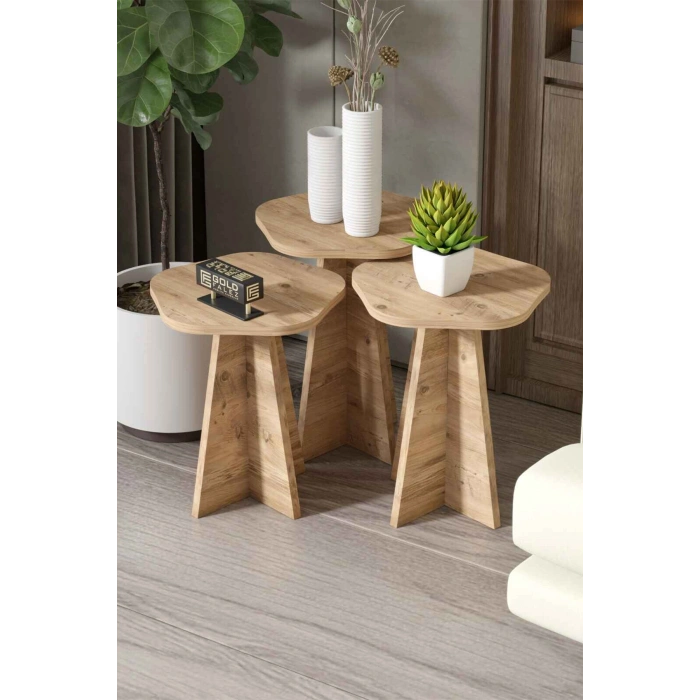 Çiçek Zigon Sehpa Kahverengi 3lü