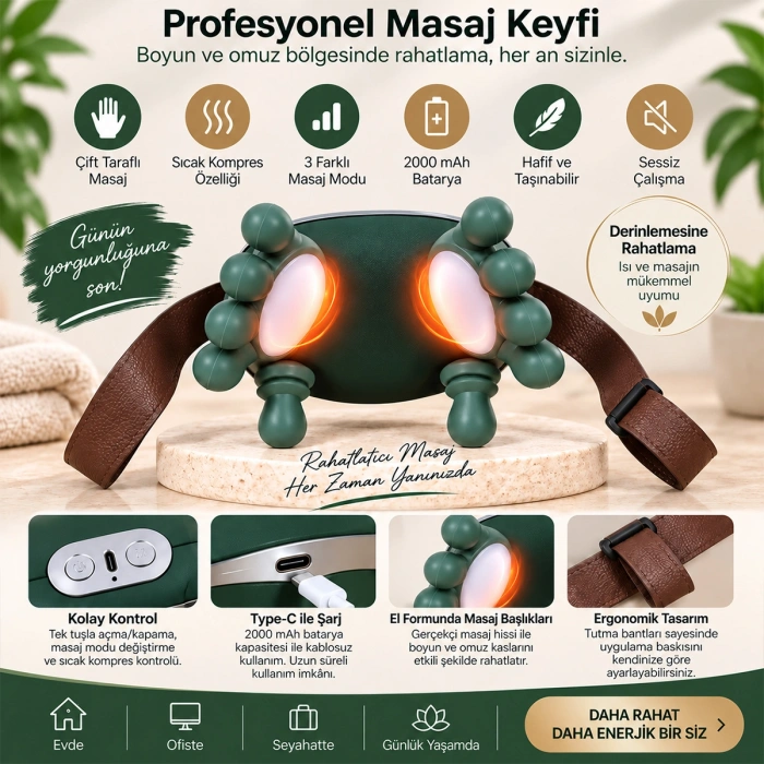Çift El Boyun ve Omuz Masaj Aleti 5V 2000mAh