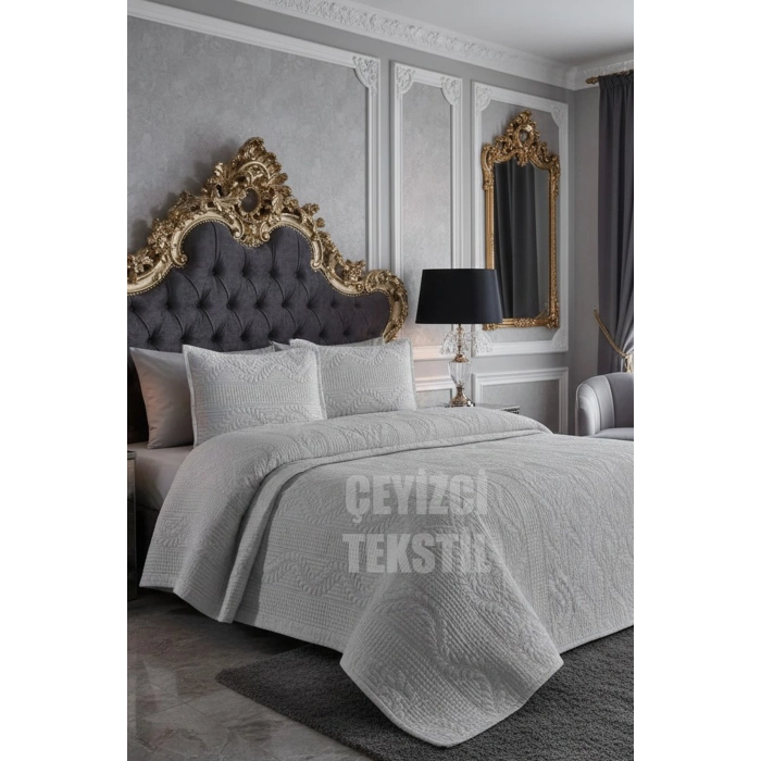 Çift Kişilik Dantelsiz Yatak örtüsü Gri