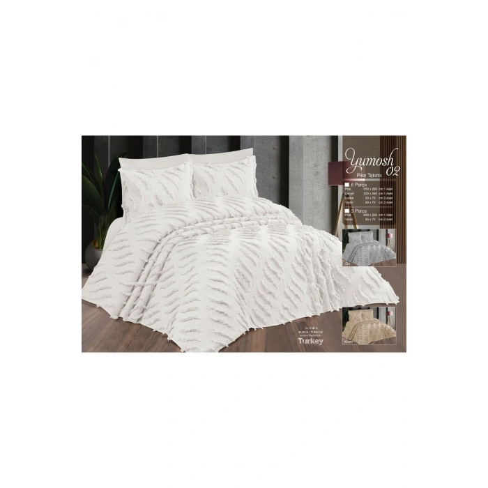 Çift Kişilik Yatak Örtüsü KREM 3 Parça Yatak Örtüsü Bedspread