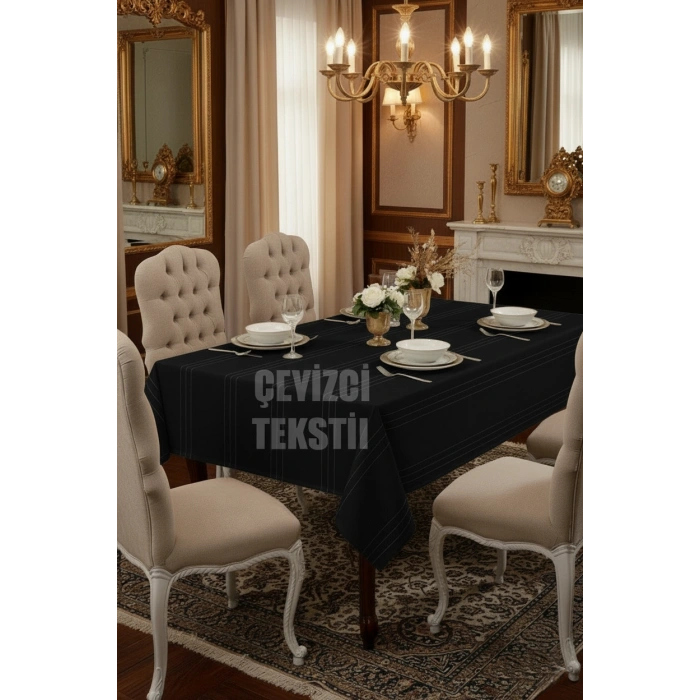Çizgili Tek Masa Örtüsü Colber 160x220cm - Siyah