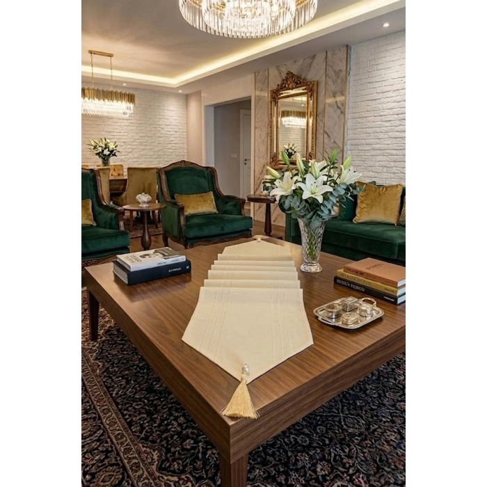 Çizgili Tek Runner, Colber Tek Runner 40x140cm Krem