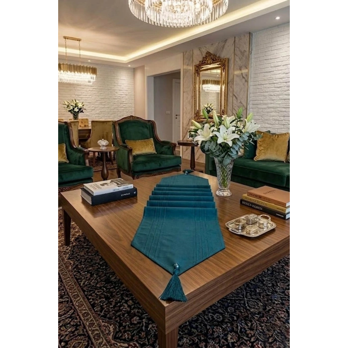 Çizgili Tek Runner, Colber Tek Runner 40x140cm Petrol