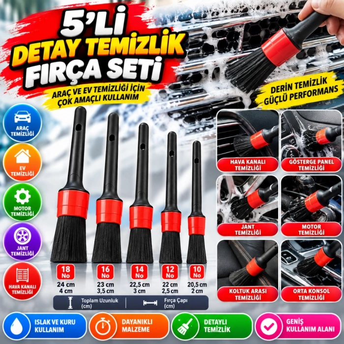 CM-648 Araba Temizlik Detay Fırçası 5li Set