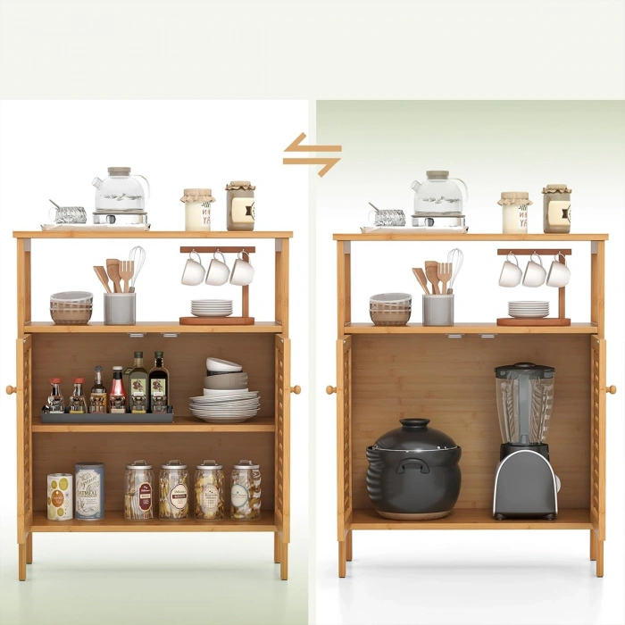 Çok Amaçlı Bambu Dolap 66x33x85 cm - Organizer Raflı