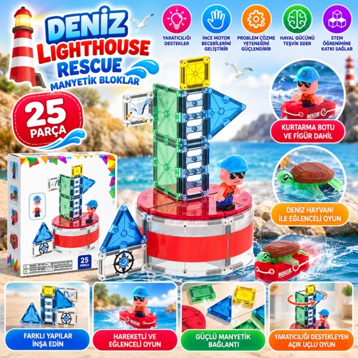 Deniz Lighthouse Rescue Manyetik Bloklar 25 Parça