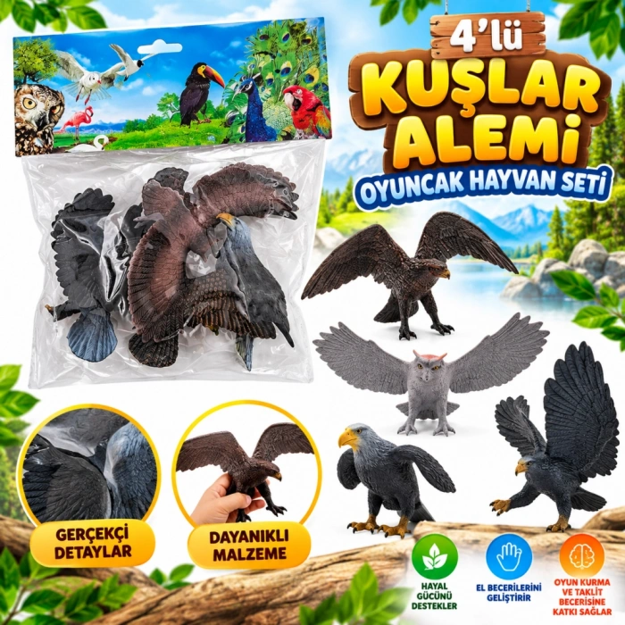DMN058-4  4LÜ KUŞLAR ALEMİ OYUNCAK HAYVAN SETİ