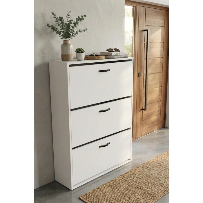 Düşer Kapaklı Ayakkabılık Beyaz 74 cm