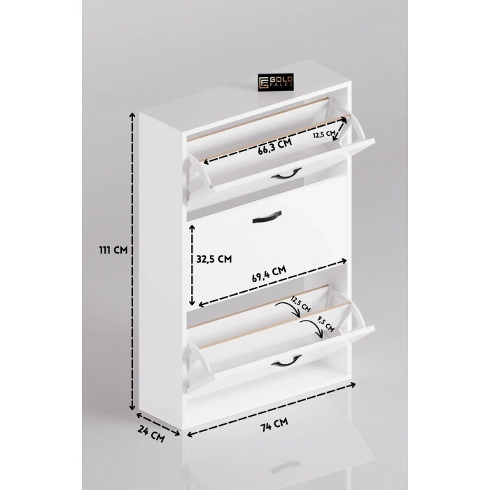 Düşer Kapaklı Ayakkabılık Beyaz 74 cm