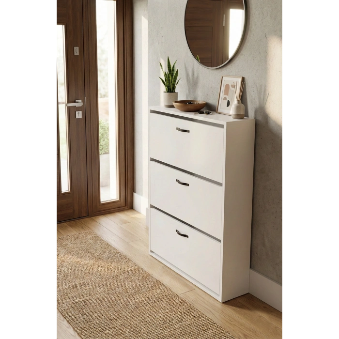 Düşer Kapaklı Ayakkabılık Beyaz 74 cm