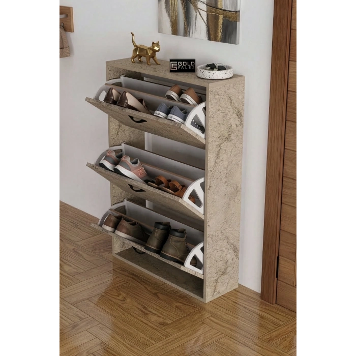 Düşer Kapaklı Ayakkabılık Ekru 74 cm