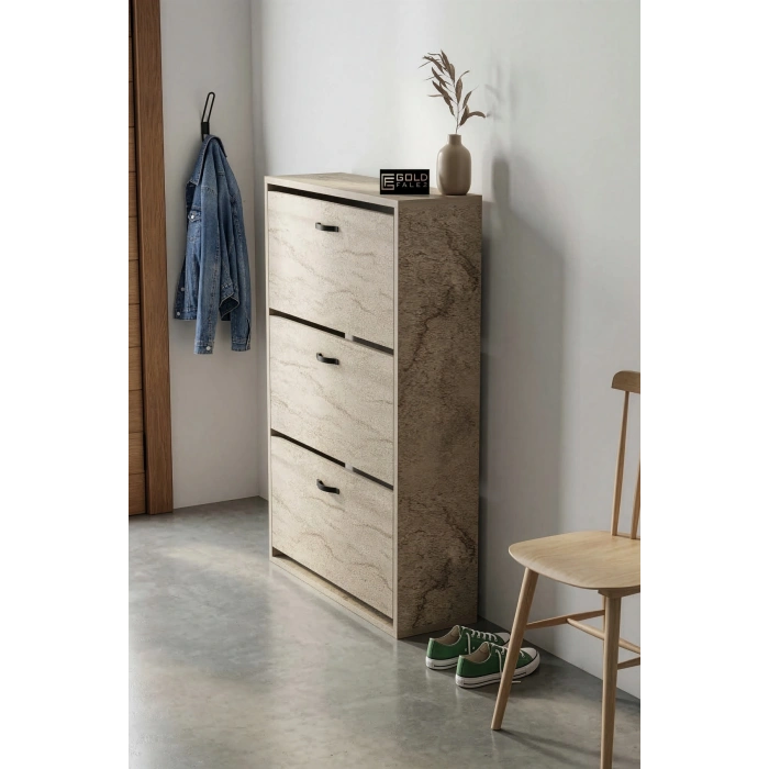 Düşer Kapaklı Ayakkabılık Ekru 74 cm