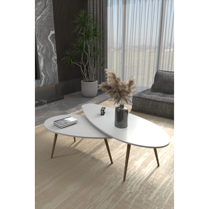 Elips Orta Sehpa Seti Suntalam Beyaz 116x46